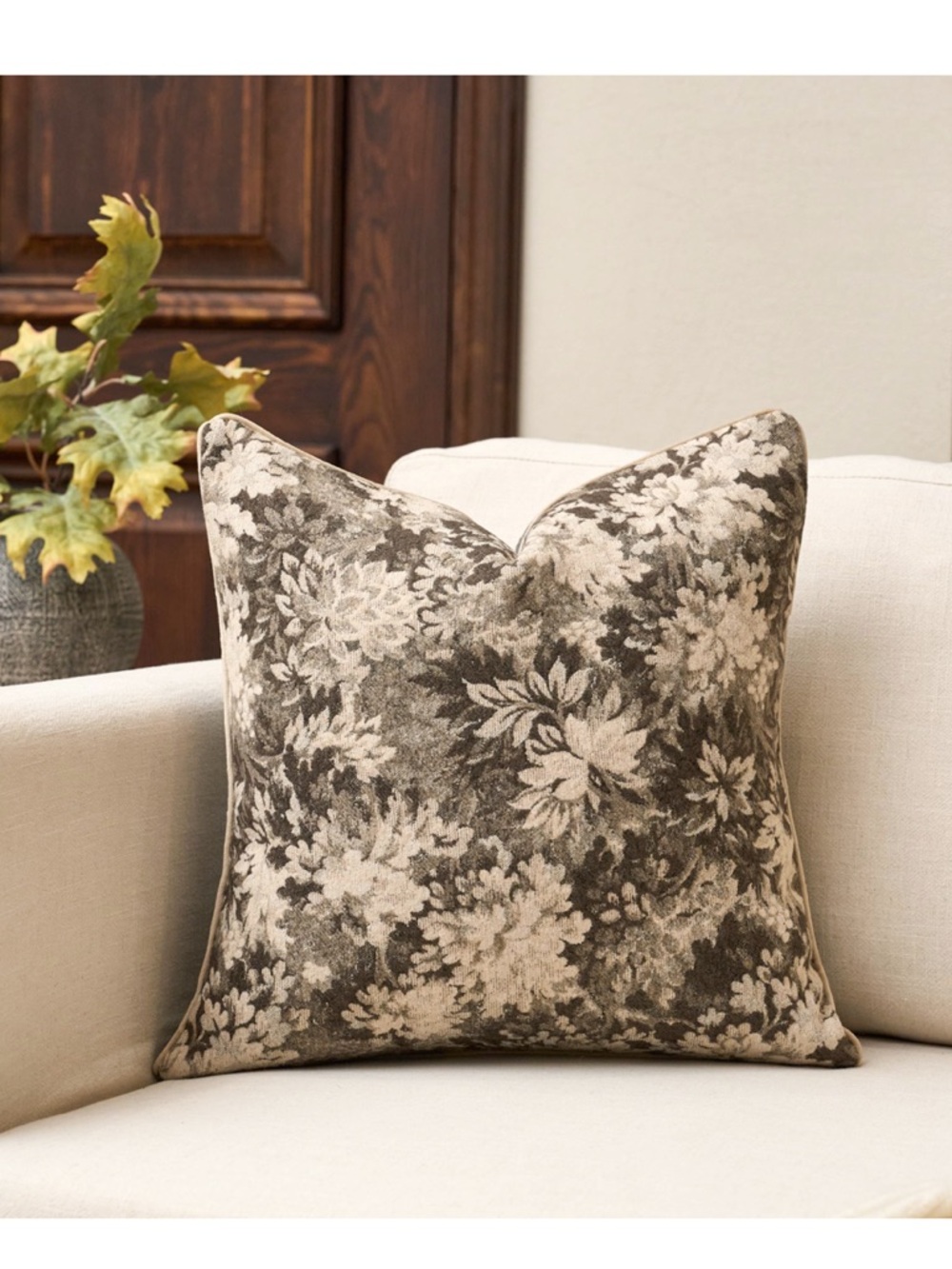 Farmhouse Neural Floral Chenille Pillow Cover SQUARE 20x20” GRAY (1-count)